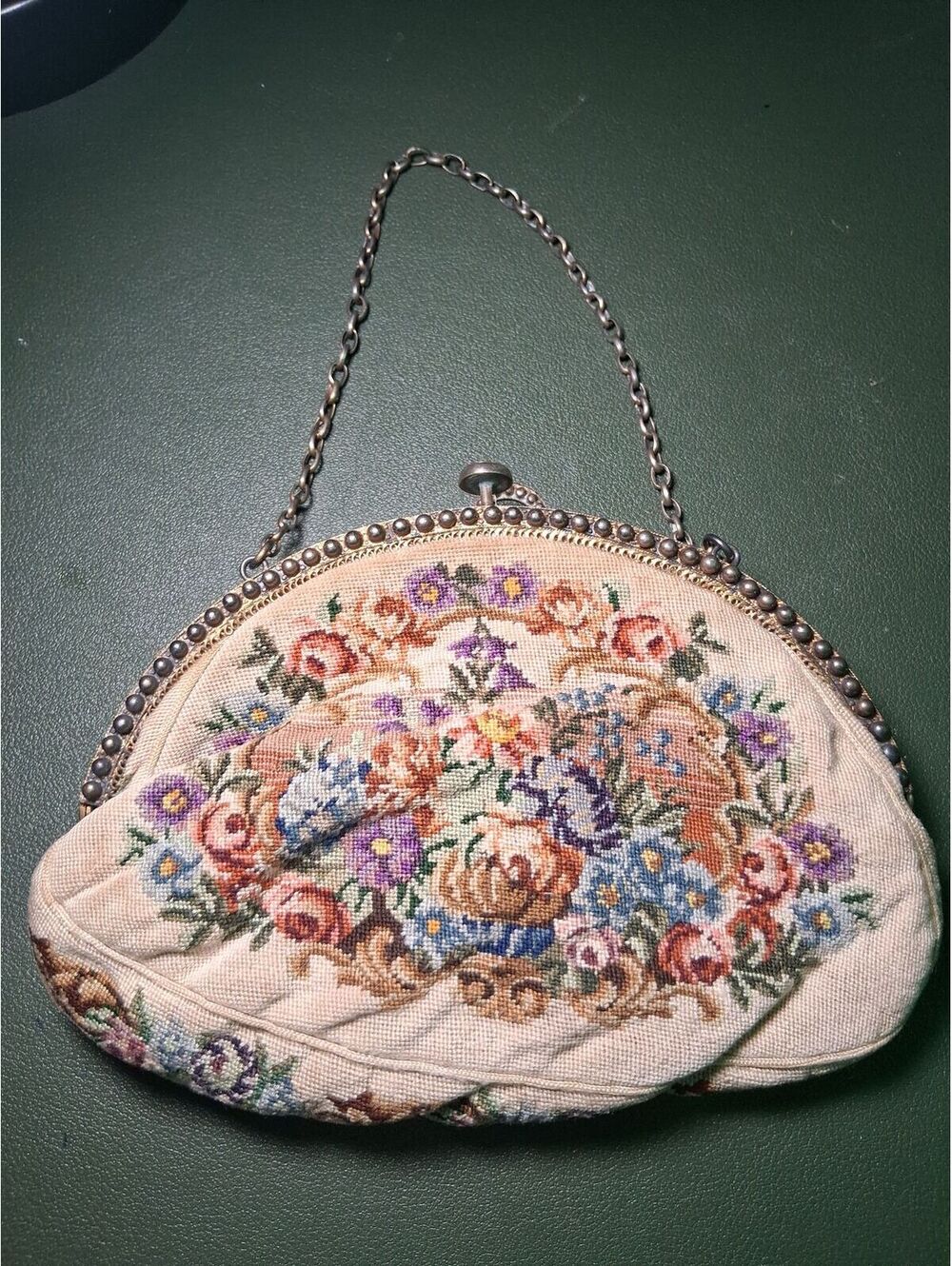 Antique Austrian Petit Point Floral Evening Purse